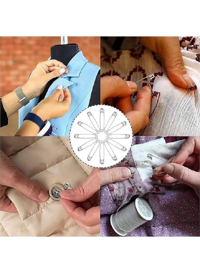 دبابيس أمان شديدة التحمل من الفولاذ المقاوم للصدأ للبطانيات والجيبات والحرف اليدوية المعدنية الكبيرة- فضي - 100 قطعة من 3 مقاسات مختلفة ( 4 سم-3 سم-2سم) - Image 5