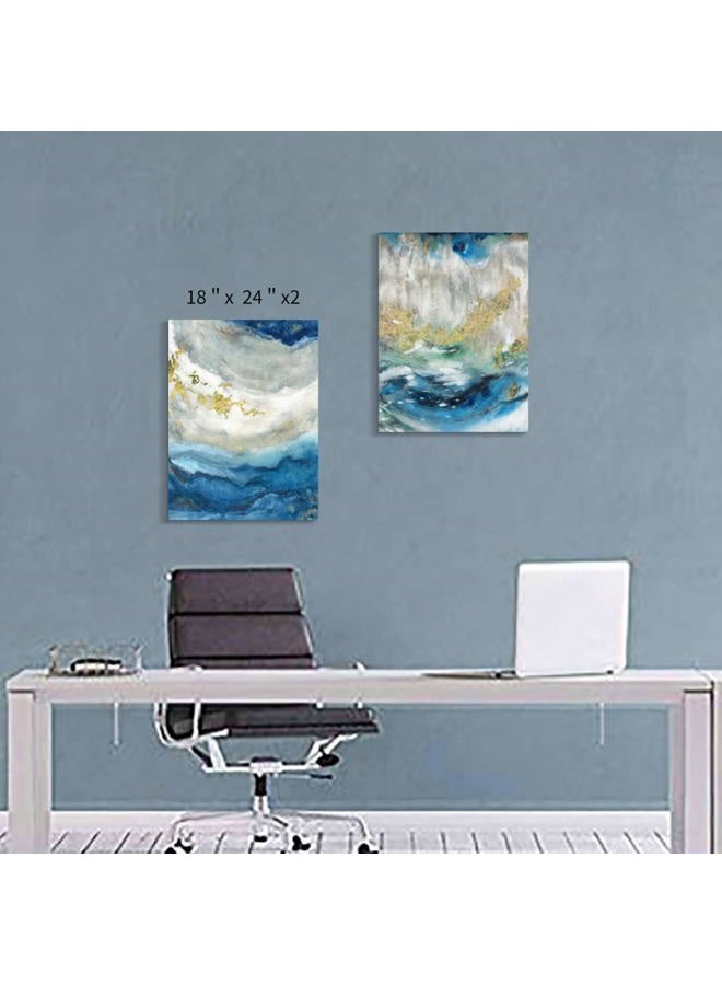 Hardy Gallery Abstract Painting Canvas Wall Art: Blue Picture Hand Painted Artwork for Living Room (24'' x 18'' x 2 Panels) - Image 4
