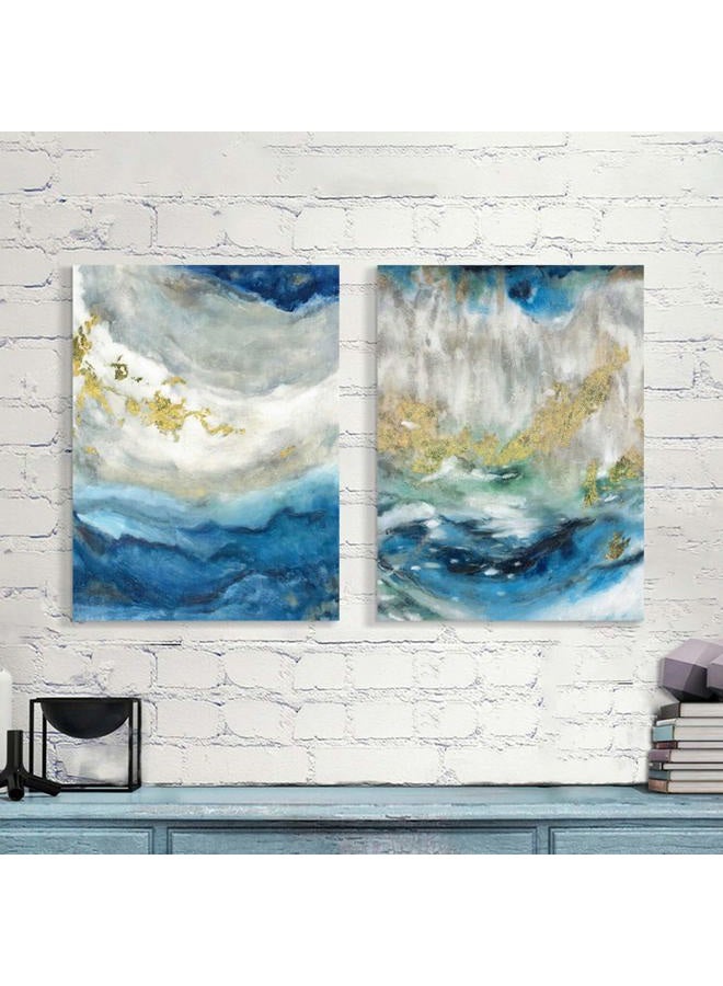 Hardy Gallery Abstract Painting Canvas Wall Art: Blue Picture Hand Painted Artwork for Living Room (24'' x 18'' x 2 Panels) - Image 3