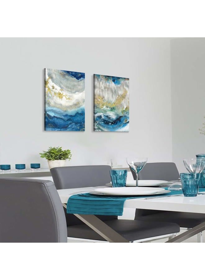 Hardy Gallery Abstract Painting Canvas Wall Art: Blue Picture Hand Painted Artwork for Living Room (24'' x 18'' x 2 Panels) - Image 5
