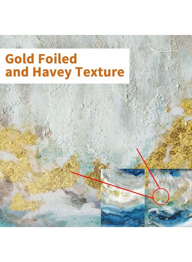 Hardy Gallery Abstract Painting Canvas Wall Art: Blue Picture Hand Painted Artwork for Living Room (24'' x 18'' x 2 Panels) - Image 2