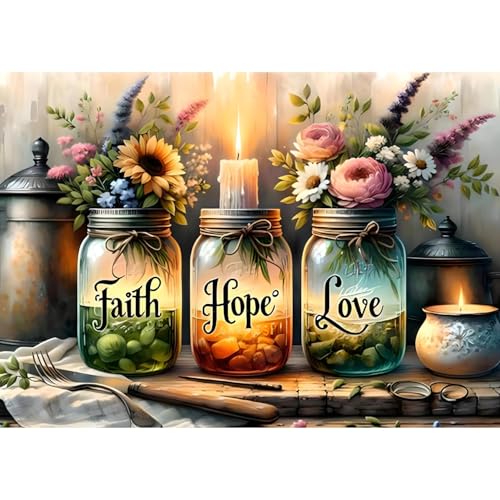 Fotasmua 5D Diamond Painting Kits for Adults Faith Hope Love Wishing Bottle Diamond Art kit for Adults Beginner DIY Full Drill Diamond Dots with Diamond Gem Art and Crafts for Home Wall Decor 16 x 12 Inch - Image 1