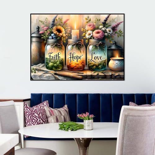 Fotasmua 5D Diamond Painting Kits for Adults Faith Hope Love Wishing Bottle Diamond Art kit for Adults Beginner DIY Full Drill Diamond Dots with Diamond Gem Art and Crafts for Home Wall Decor 16 x 12 Inch - Image 3
