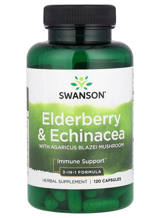 SWANSON Elderberry & Echinacea with Agaricus Blazei Mushroom 120 Capsules