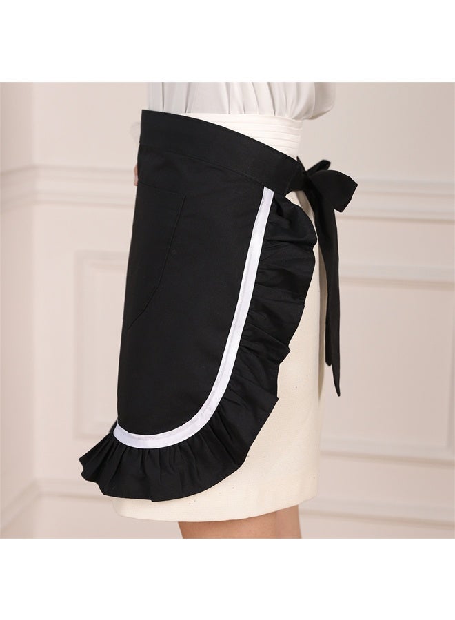 Waist Apron Half Apron for Women Cotton Black Pleated Lace Waist Waitress/Server Maid Apron,  Kitchen Cooking Restaurant Apron - Image 3