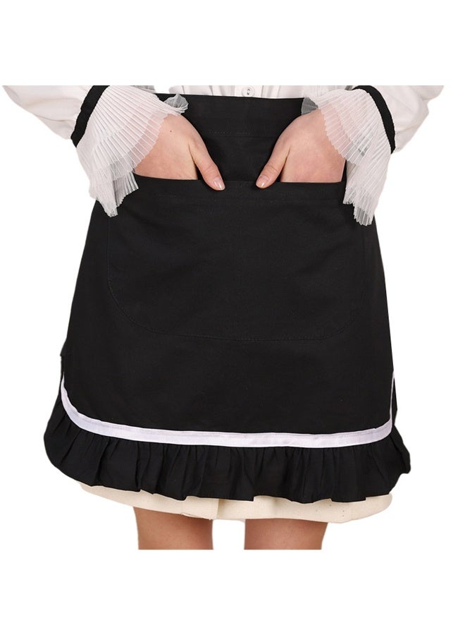 Waist Apron Half Apron for Women Cotton Black Pleated Lace Waist Waitress/Server Maid Apron,  Kitchen Cooking Restaurant Apron - Image 4