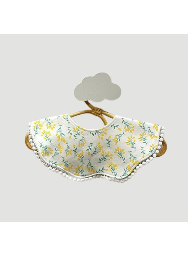 Premium Lace-Trimmed Cotton Baby Bib with French Yellow Flower Print - Soft Skin-Friendly Drool Bib for Elegant Protection - Image 2