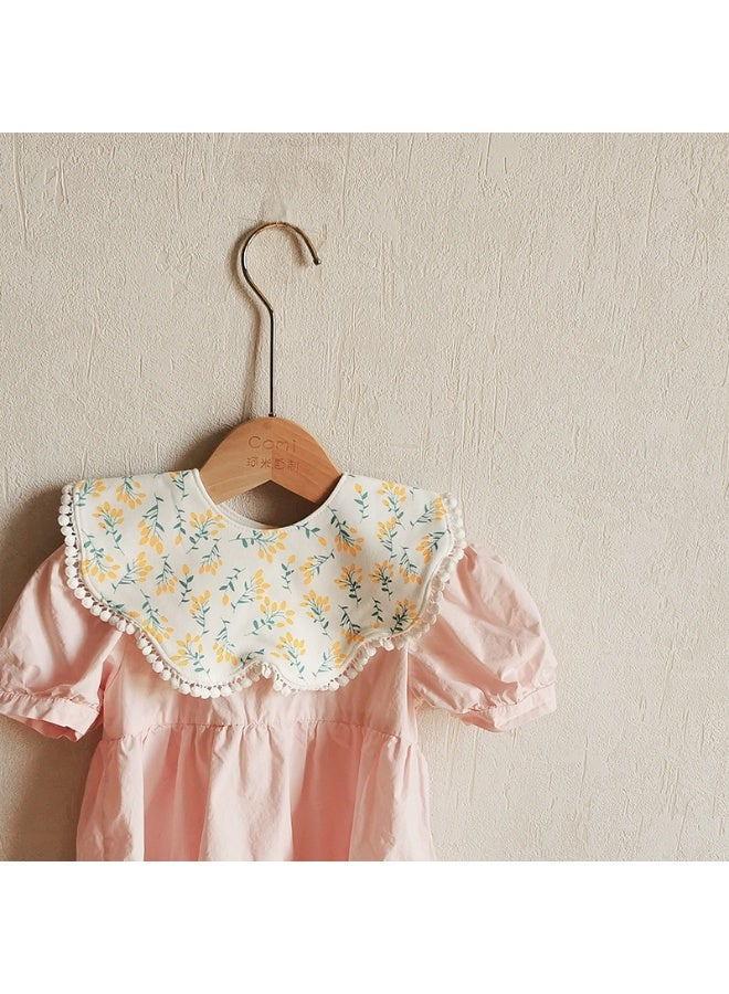 Premium Lace-Trimmed Cotton Baby Bib with French Yellow Flower Print - Soft Skin-Friendly Drool Bib for Elegant Protection - Image 1