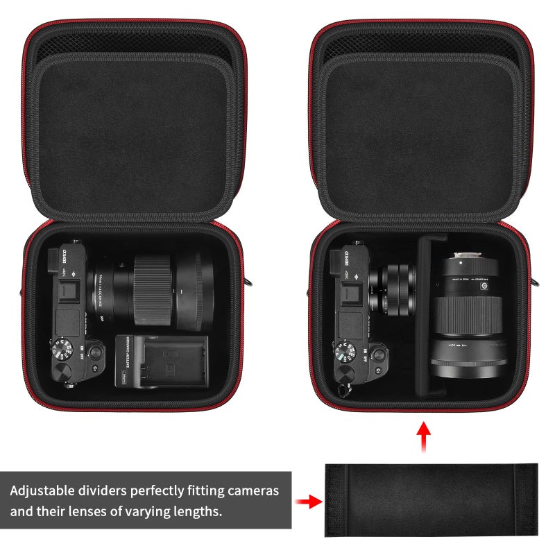 casmilee Camera Case for Sony Alpha ZV-E10 Alpha a6400/ a6700/ a6100/ a6000/ a6600/ a6500 Mirrorless Digital Camera, Hard Travel Bag with a Shoulder Strap for Lens & Accessories (Black, Medium) - Image 2