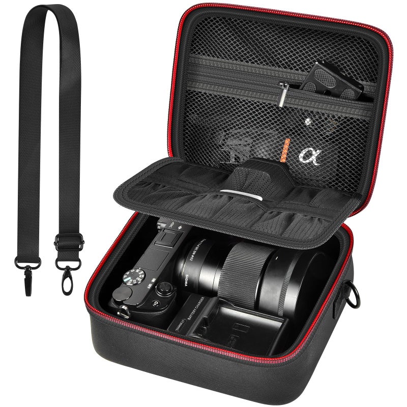 casmilee Camera Case for Sony Alpha ZV-E10 Alpha a6400/ a6700/ a6100/ a6000/ a6600/ a6500 Mirrorless Digital Camera, Hard Travel Bag with a Shoulder Strap for Lens & Accessories (Black, Medium) - Image 1