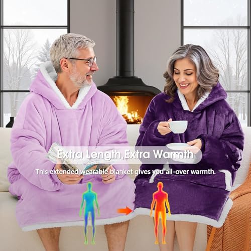 JOYWOO Purple Wearable Blanket Hoodie,Oversized Cat Lovers Sweatshirt Blanket for Adult,Birthday Gifts for Women,Mom,Grandma,Cozy Hooded Blanket with Giant Pocket Gifts,Dark Purple - Image 4