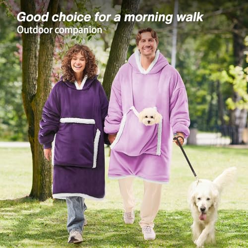 JOYWOO Purple Wearable Blanket Hoodie,Oversized Cat Lovers Sweatshirt Blanket for Adult,Birthday Gifts for Women,Mom,Grandma,Cozy Hooded Blanket with Giant Pocket Gifts,Dark Purple - Image 5