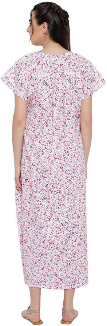 CIERGE Women's Cotton Abstract Print Maxi Nighty (CIERGE-COTTON LACE_Pink_Free Size) - Image 3