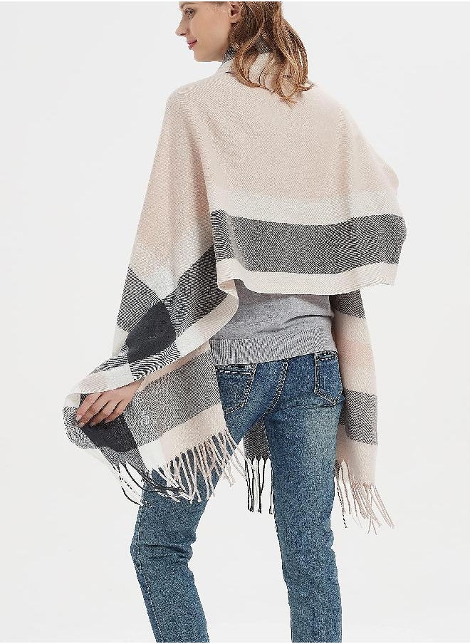 Wander Agio Wander Agio Womens Fashion Long Shawl Big Scarves Grid Winter Warm Large Plaid Scarf Grey Pink 8  - Image 2