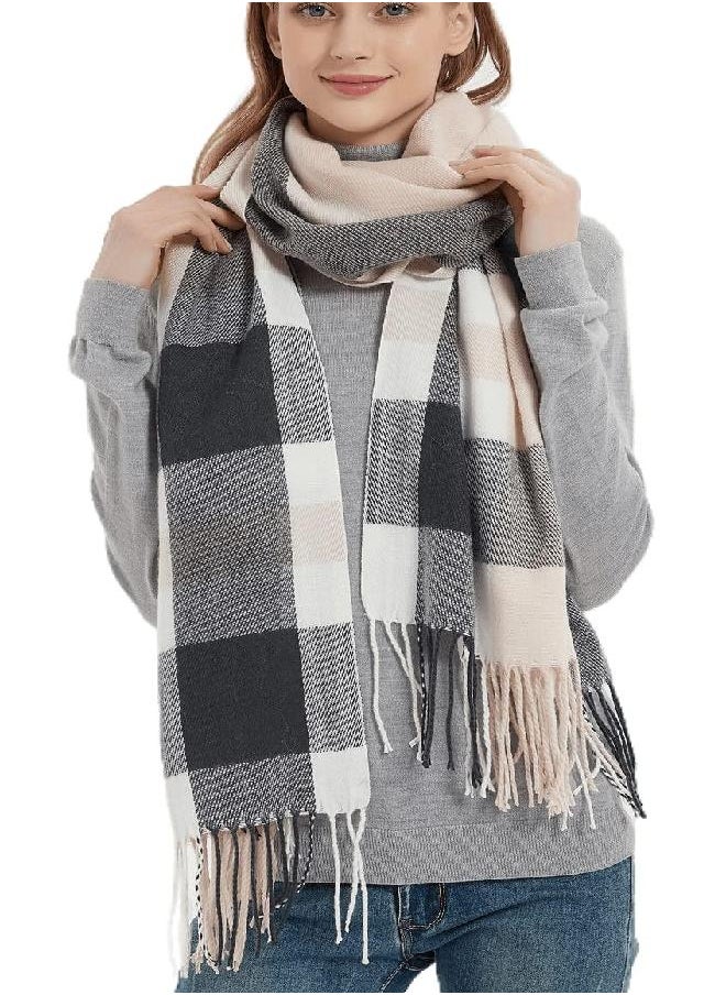 Wander Agio Wander Agio Womens Fashion Long Shawl Big Scarves Grid Winter Warm Large Plaid Scarf Grey Pink 8  - Image 1