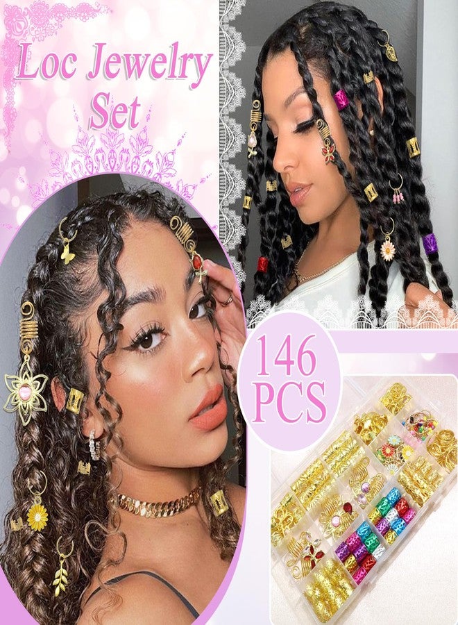 VENOFEN 146PCS Hair Jewelry for Braids Crystal Butterfly Hair Pendants Flower Loc Jewelry Colorful Dreadlock Accessories Metal Hair Cuffs Clips Hair Decoration for Women and Girls - Image 2