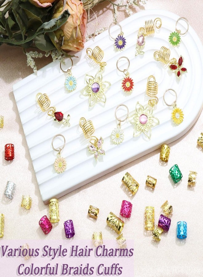 VENOFEN 146PCS Hair Jewelry for Braids Crystal Butterfly Hair Pendants Flower Loc Jewelry Colorful Dreadlock Accessories Metal Hair Cuffs Clips Hair Decoration for Women and Girls - Image 3