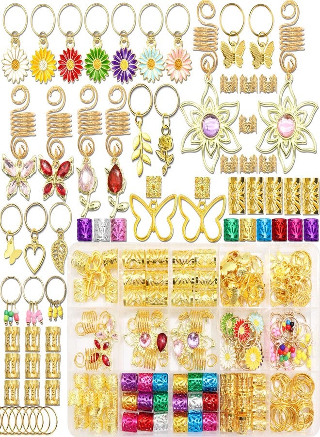 VENOFEN 146PCS Hair Jewelry for Braids Crystal Butterfly Hair Pendants Flower Loc Jewelry Colorful Dreadlock Accessories Metal Hair Cuffs Clips Hair Decoration for Women and Girls - Image 1