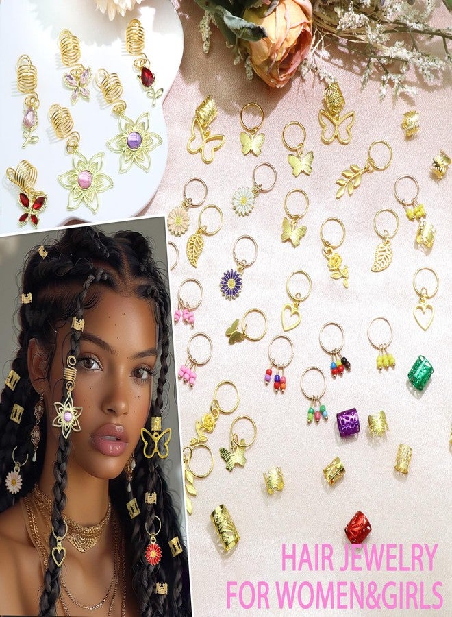 VENOFEN 146PCS Hair Jewelry for Braids Crystal Butterfly Hair Pendants Flower Loc Jewelry Colorful Dreadlock Accessories Metal Hair Cuffs Clips Hair Decoration for Women and Girls - Image 5