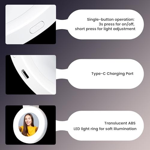 WeCool FL02 LED Video Camera Light for Zoom Meeting with inbuild Mirror, Photography Lighting with Clip Dimmable and Rechargeable for Camera Selfie Stick Tripod Laptop Cellphone - Image 4