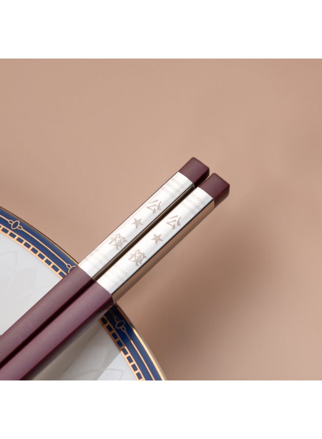 Guest Manduo Alloy Chopsticks Healthy Public Chopsticks Tableware Hotel One Person Chopsticks One Piece Delivery Household-Color:BD24C Two Sides Public Chopsticks Two Sides Blank 27.3cm (red Chopsticks Body)  - Image 1
