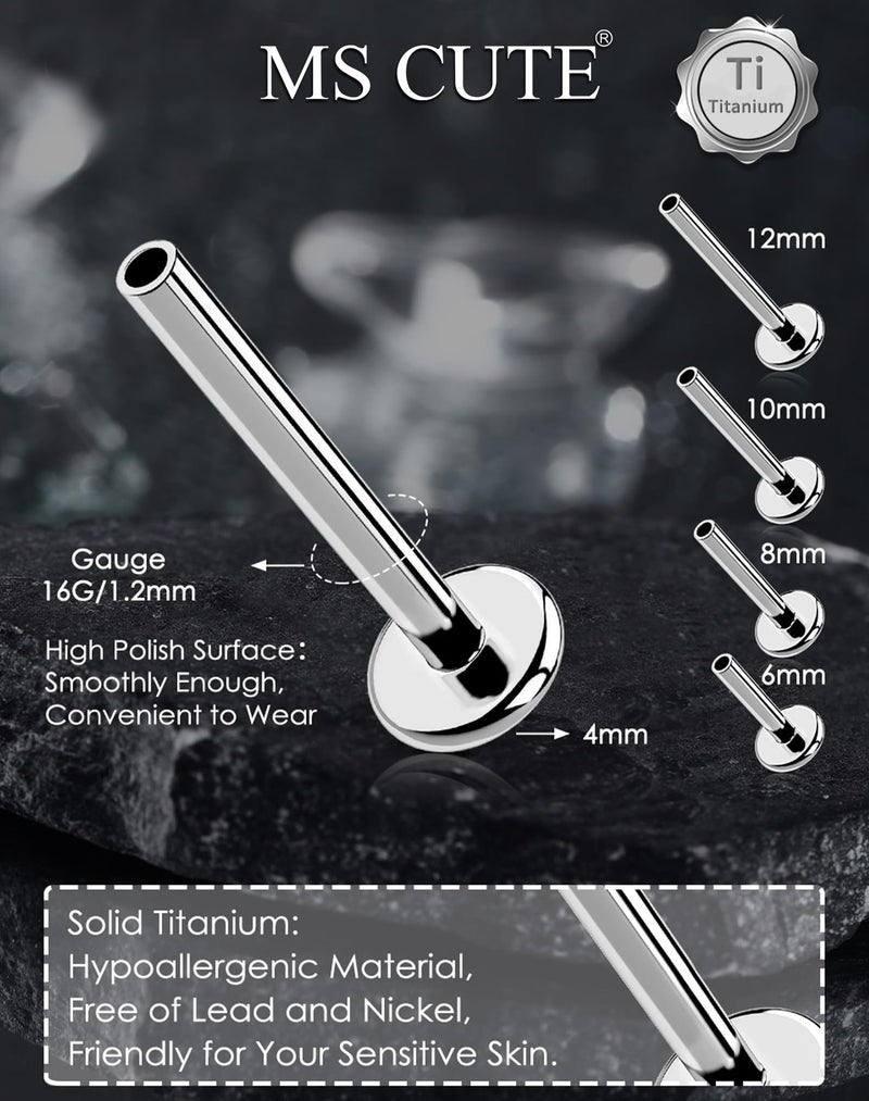 MS CUTE 2Pcs Helix Piercing Jewelry, Threadless G23 Solid Titanium 16G Replacement Post Bar of Flat Back Stud Earrings in Helix Cartilage Tragus Earrings for Women Men-Silver 6MM - Image 3