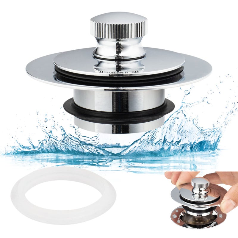 Artiwell Universal Lift and Turn Bath Drain Stopper and Cover Bathtub Drain Stopper Replaces lift and turn TipToe and Trip Lever drains for Tub EZ Installation and Clearing CHROME PLATED
