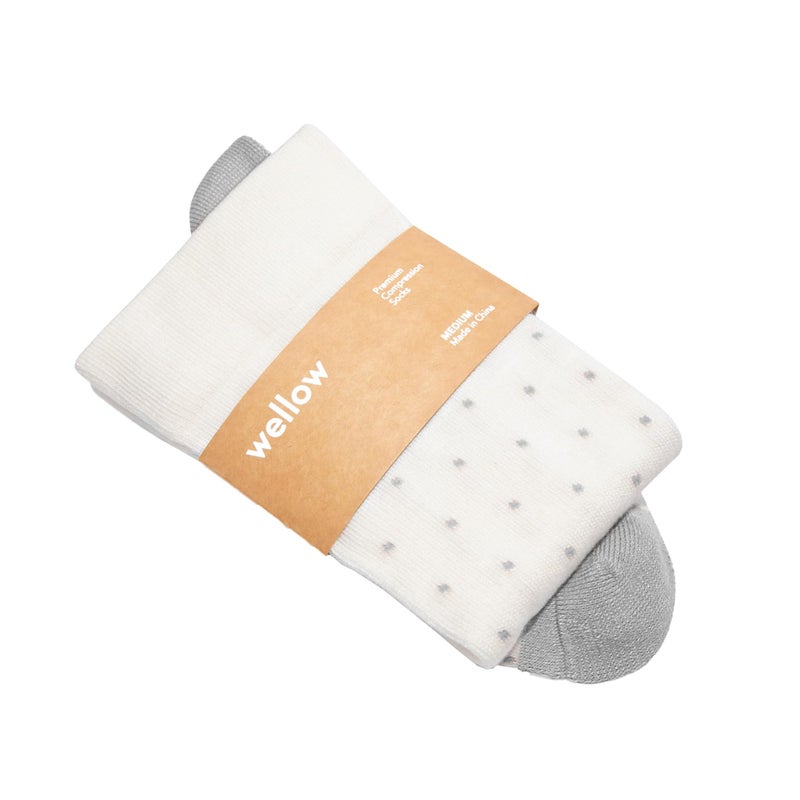 Wellow Premium Socks (Compression Socks - Regular) for Men and Women, Made with Viscose from Bamboo, Relieves Swelling, Nurses - Pregnancy Support, MD, Egret Dot - Image 1