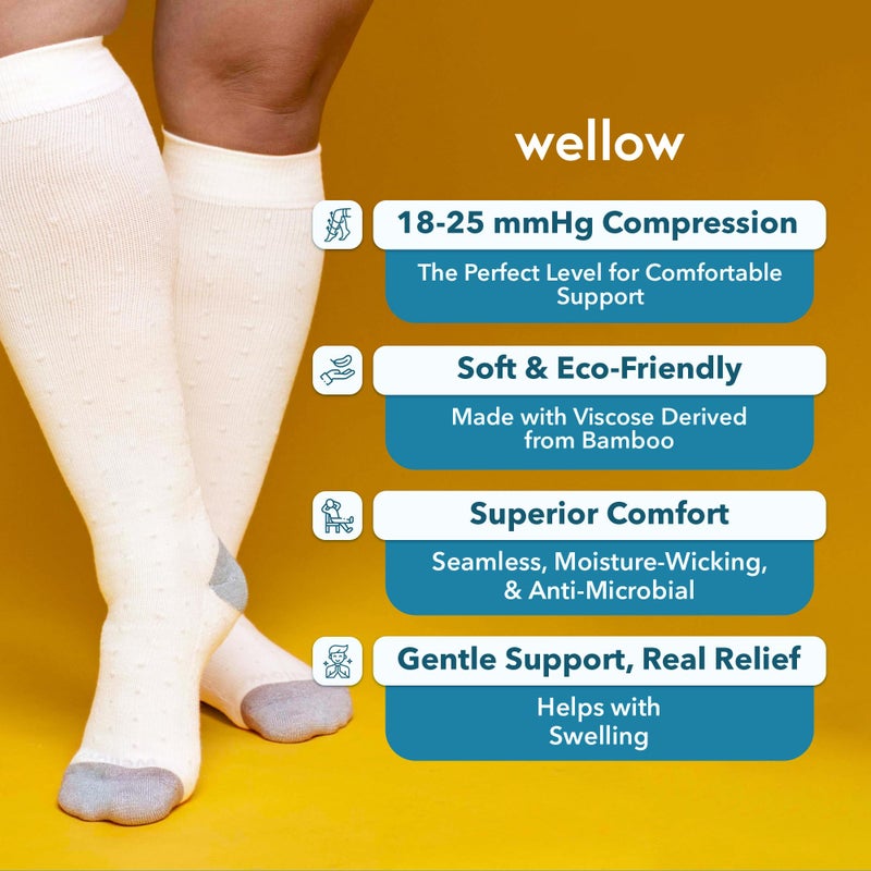 Wellow Premium Socks (Compression Socks - Regular) for Men and Women, Made with Viscose from Bamboo, Relieves Swelling, Nurses - Pregnancy Support, MD, Egret Dot - Image 4
