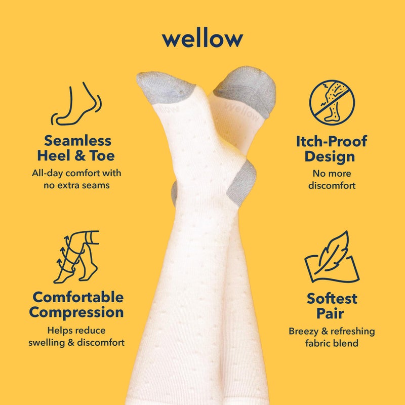 Wellow Premium Socks (Compression Socks - Regular) for Men and Women, Made with Viscose from Bamboo, Relieves Swelling, Nurses - Pregnancy Support, MD, Egret Dot - Image 3