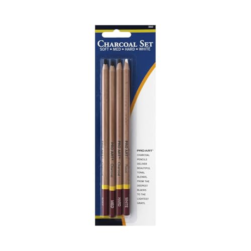 PRO ART 3 Degree Pencil Set Charcoal & White 4pc Carded - Image 1