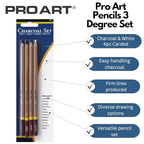 PRO ART 3 Degree Pencil Set Charcoal & White 4pc Carded - Image 2
