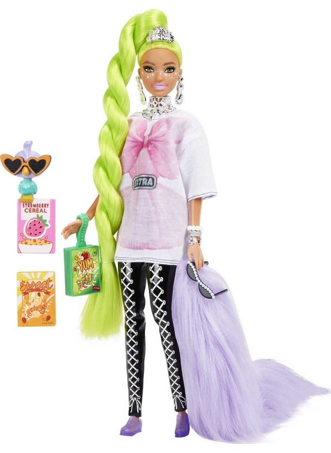Barbie Barbie Extra Doll And Barbie Accessories With Neon Green Hair Feather Boa And Pet Parrot  - Image 2