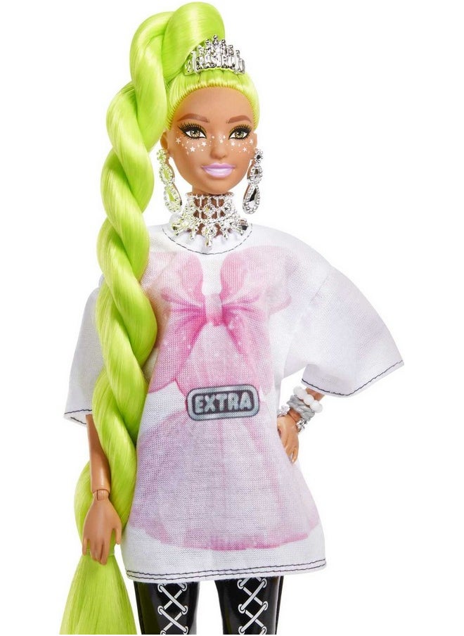 Barbie Barbie Extra Doll And Barbie Accessories With Neon Green Hair Feather Boa And Pet Parrot  - Image 4