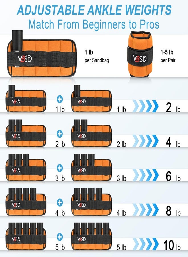 VBSD Adjustable Ankle Weights for Men Women, 10lb 1 Pair Leg Weight Straps, Weighted Ankle Weights Set for Gym, Yoga, Jogging, Walking, Aerobics, 1-5 lbs Each Ankle, 1 Pair 2-10 lbs, Orange - Image 4