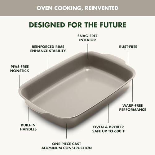 GreenPan Premiere Ovenware Healthy Ceramic Nonstick 4 Piece Bakeware Set PFASFree Rectangular Square Quarter Half Sheet Baking Pans WarpFree Oven Broiler Safe 600F Dishwasher Safe Taupe - Image 3