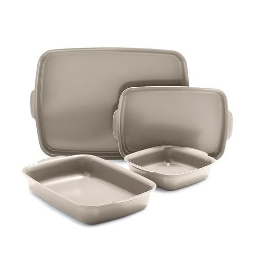 GreenPan Premiere Ovenware Healthy Ceramic Nonstick 4 Piece Bakeware Set PFASFree Rectangular Square Quarter Half Sheet Baking Pans WarpFree Oven Broiler Safe 600F Dishwasher Safe Taupe - Image 1