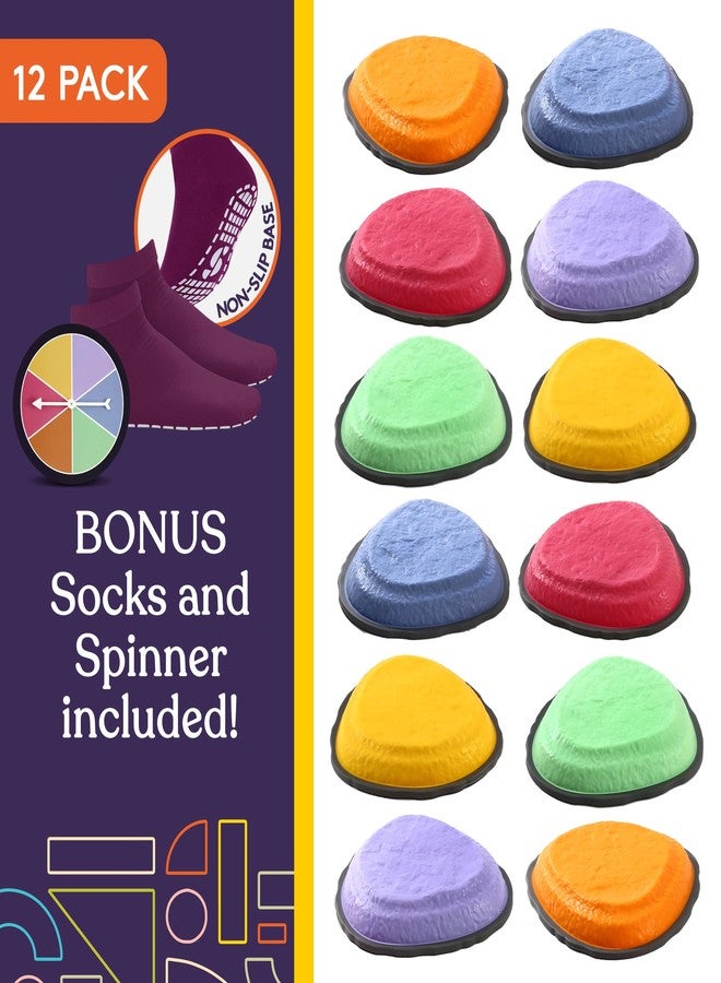 Special Supplies Rock Shaped Stepping Stones for Kids Indoor and Outdoor Balance Blocks Promote Coordination, Balance, Strength Child Safe Rubber, Non-Slip Edging -Multi-Color (Multicolor- 12 Pack) - Image 2
