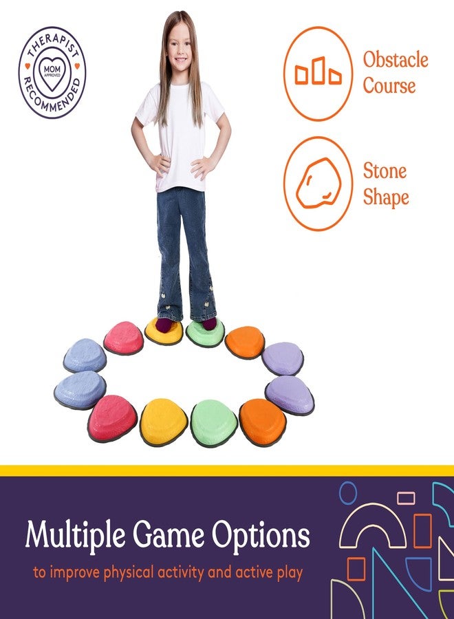 Special Supplies Rock Shaped Stepping Stones for Kids Indoor and Outdoor Balance Blocks Promote Coordination, Balance, Strength Child Safe Rubber, Non-Slip Edging -Multi-Color (Multicolor- 12 Pack) - Image 4
