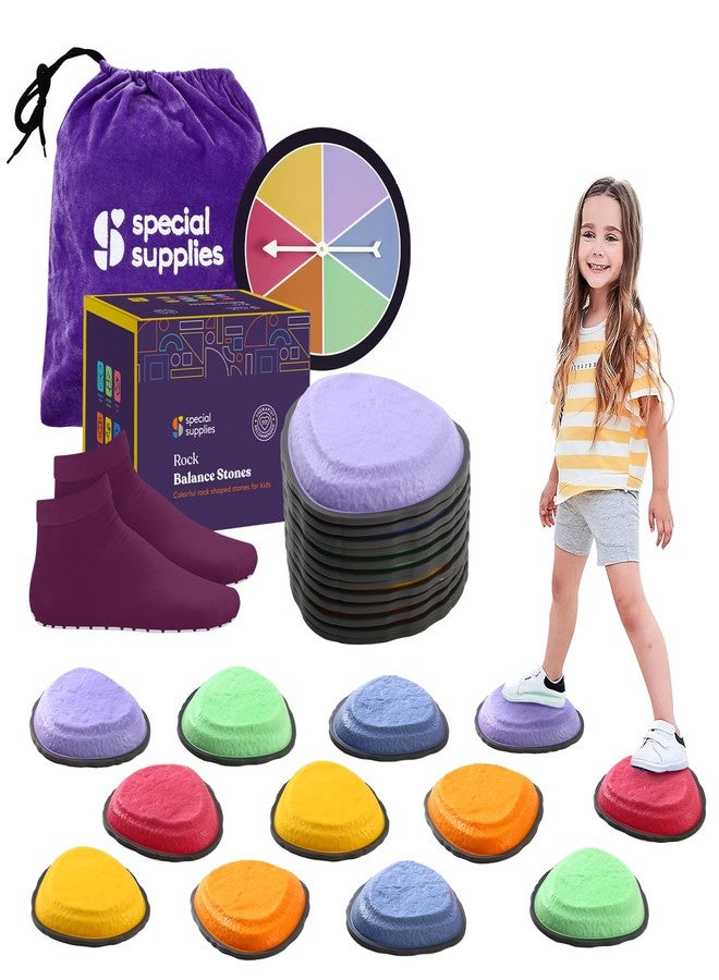 Special Supplies Rock Shaped Stepping Stones for Kids Indoor and Outdoor Balance Blocks Promote Coordination, Balance, Strength Child Safe Rubber, Non-Slip Edging -Multi-Color (Multicolor- 12 Pack) - Image 1