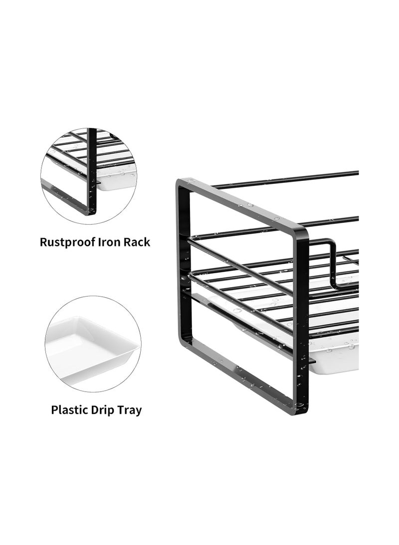 KASTWAVE Stainless Steel Sponge Holder for Kitchen Sink, Black Kitchen Bathroom Sink Organizer with Removable Drain Tray, Sink Tray Drainer Rack for Soap & Brush Organizer Storage - Image 2