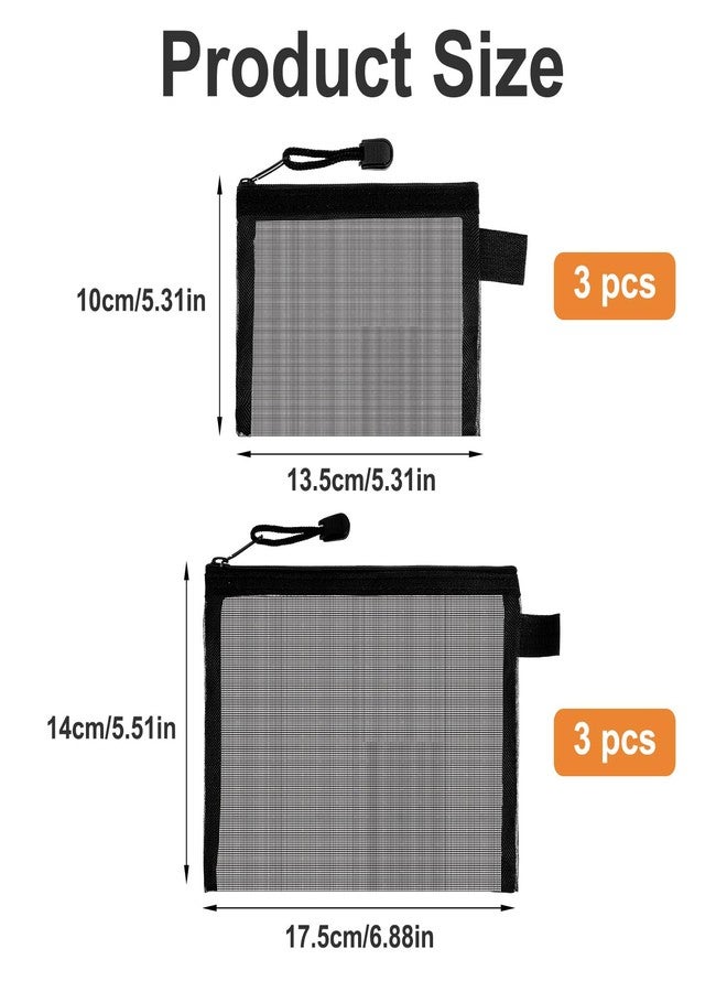 جريفوسيا حقائب شبكية بسحاب من جريفوسيا، 6 قطع، مقاسان، حقائب تنظيم سفر شبكية من النايلون، حقيبة مكياج صغيرة، حقيبة مستحضرات تجميل، حقيبة حقيبة حفاضات، للاستخدام المنزلي والمكتبي (أسود) - Image 2