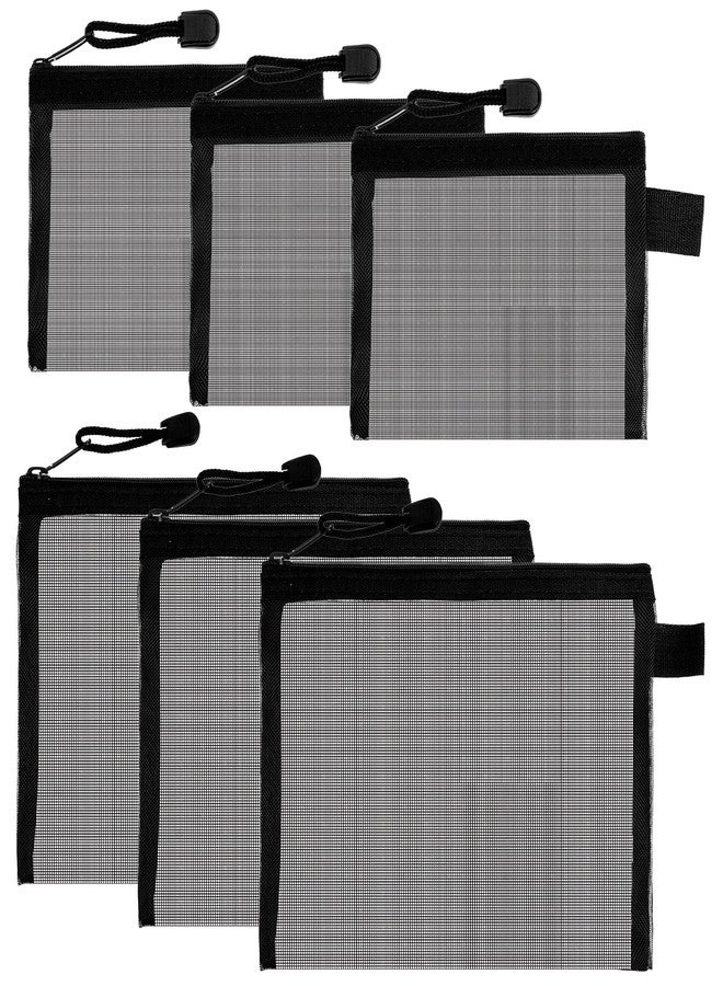 جريفوسيا حقائب شبكية بسحاب من جريفوسيا، 6 قطع، مقاسان، حقائب تنظيم سفر شبكية من النايلون، حقيبة مكياج صغيرة، حقيبة مستحضرات تجميل، حقيبة حقيبة حفاضات، للاستخدام المنزلي والمكتبي (أسود) - Image 1