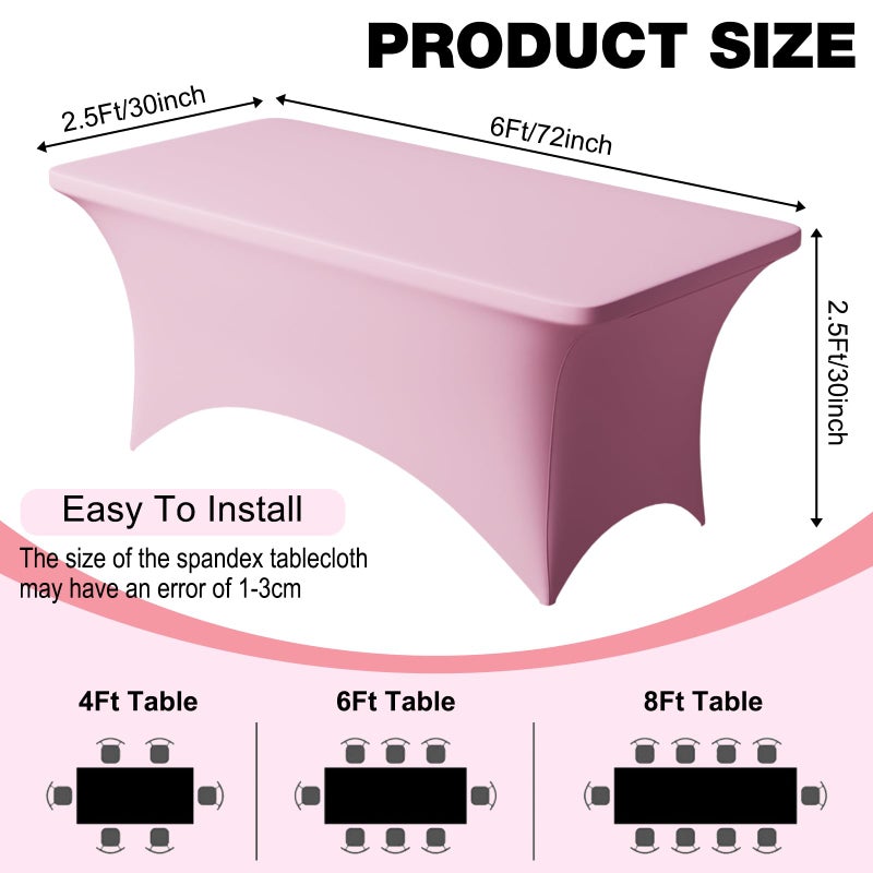 Trlyc 2 Pack 6FT Spandex Table Cloth - 72 x 30 Inch Rectangular Stretch Tablecloth, Wrinkle Resistant Scretch Table Cover for Wedding, Party, Banquet, Picnic, Outdoor Decoration (2Pcs,Pink) - Image 4