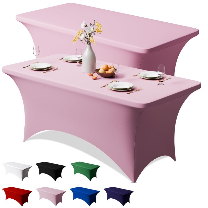 Trlyc 2 Pack 6FT Spandex Table Cloth - 72 x 30 Inch Rectangular Stretch Tablecloth, Wrinkle Resistant Scretch Table Cover for Wedding, Party, Banquet, Picnic, Outdoor Decoration (2Pcs,Pink) - Image 1