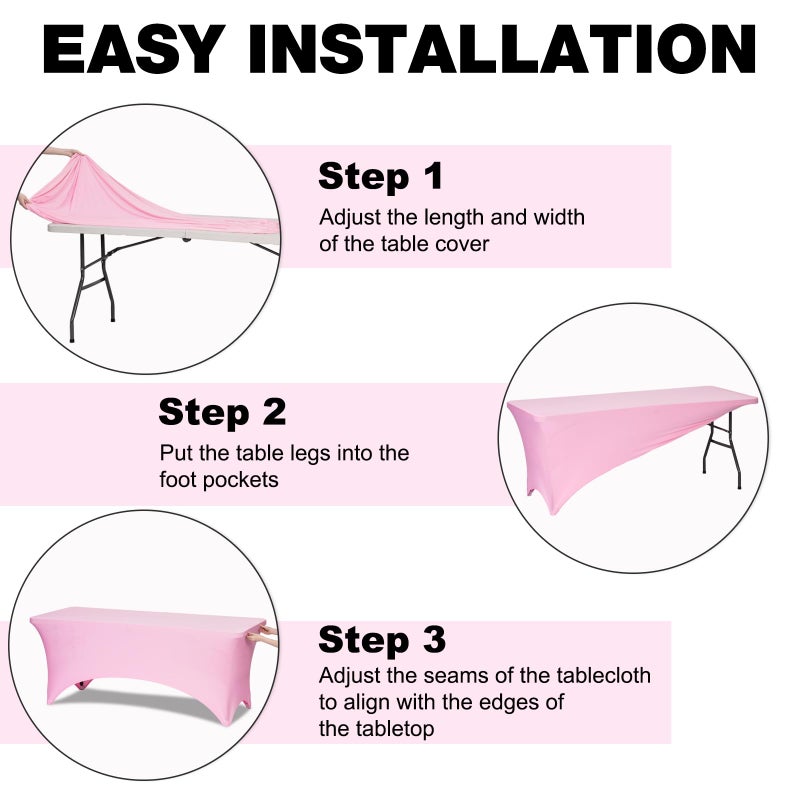 Trlyc 2 Pack 6FT Spandex Table Cloth - 72 x 30 Inch Rectangular Stretch Tablecloth, Wrinkle Resistant Scretch Table Cover for Wedding, Party, Banquet, Picnic, Outdoor Decoration (2Pcs,Pink) - Image 5