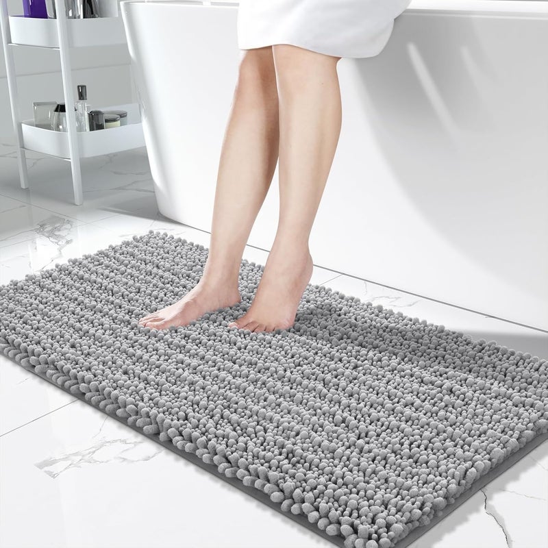 Yimobra Bathroom Runner Rug 60x24 Inch - Extra Long Non Slip Chenille Bath Mat, Soft & Absorbent, Machine Washable Shaggy Hallway Carpet for Vanity Tub Shower, Gray Home Decor Accessories - Image 1