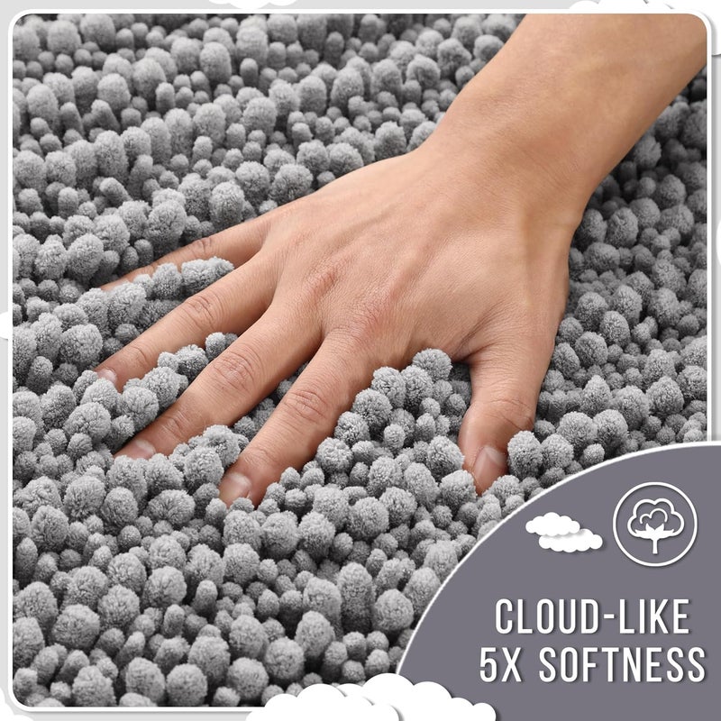Yimobra Bathroom Runner Rug 60x24 Inch - Extra Long Non Slip Chenille Bath Mat, Soft & Absorbent, Machine Washable Shaggy Hallway Carpet for Vanity Tub Shower, Gray Home Decor Accessories - Image 4
