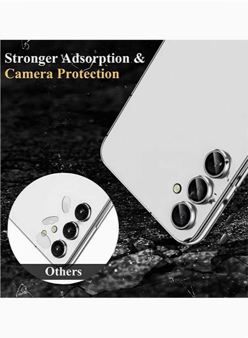 Samsung Galaxy A55 Camera Lens Protector Individual Tempered Glass Camera Screen Protector Metal Ring Lens Cover for Galaxy A55 Accessories 1 Set Silver - Image 2
