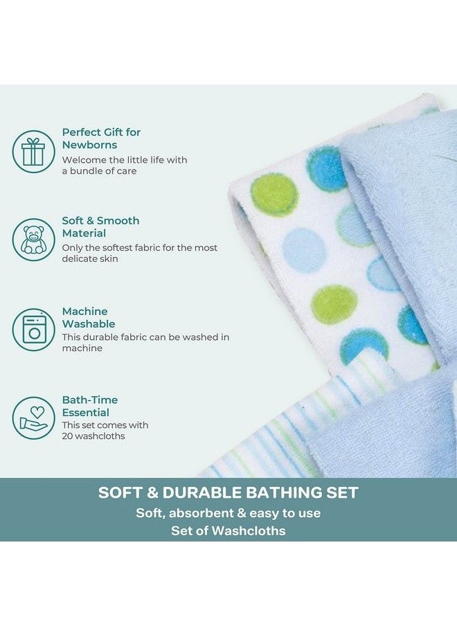 Spasilk Washcloth Wipes Set For Newborn Boys And Girls Soft Terry Washcloth Set Pack Of 20 Blue Dot  - Image 5